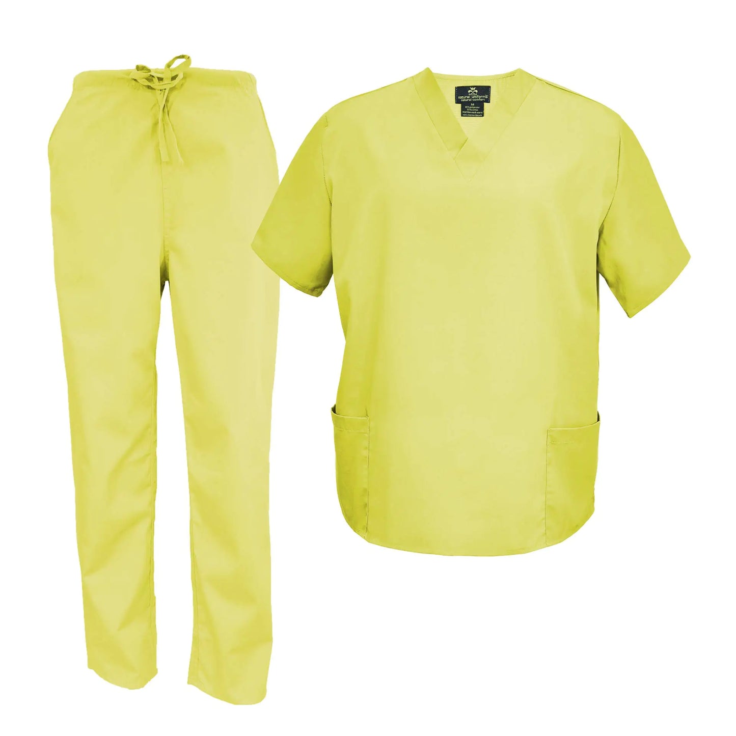 M&M Scrubs Mens Scrub Set Medical Scrub Tops and Pants (Large Yellow)